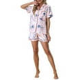 thumbnail image 4 of INSPIRE CHIC Women's Satin Pajama Sets Button Down Shirt and Shorts 2 Pcs Floral Loungewear M Light Pink, 4 of 5