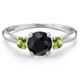 thumbnail image 3 of Gem Stone King 10K White Gold Black Sapphire and Green Peridot 3-Stone Ring for Women | 1.39 Cttw | Round 6MM | Gemstone September Birthstone | Size 5, 3 of 6