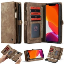 iPhone 11 Pro Max Case 6.5" 2019, Allytech 2 in 1 Magnetic Detachable TPU Back Cover Folio Flip Shell Stand Zipper Wallet Purse w/ Cards Holder Shockproof Case for Apple iPhone 11 Pro Max,Brown