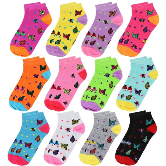 Women Novelty Ankle Socks 12 Pairs Butterfly Assorted Colors Socks