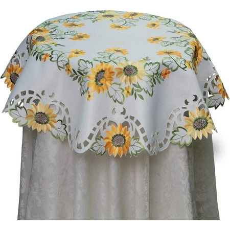 

XINiHoXe Sunflower Tablecloth Embroidered Cutwork Table Cloth 33 Round Topper White