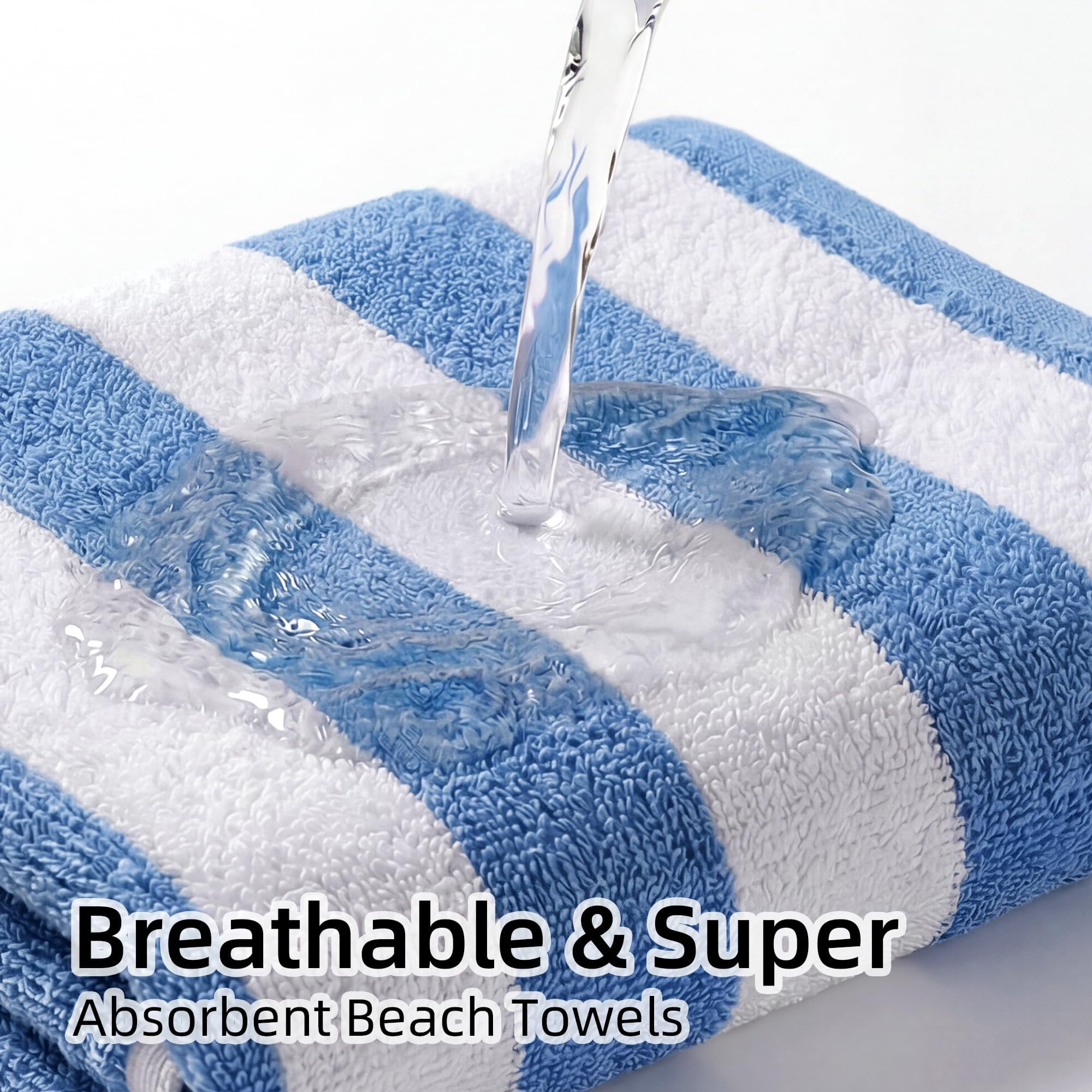 JOYMOOP Beach Towel with Travel Storage Bag-3 PCS, 69.3” x 34.6” 100% Polyester Fiber Highly Absorbent Bath Towels for Beach, Quick Dry Sand Free Lightweight Towels, Blue & White