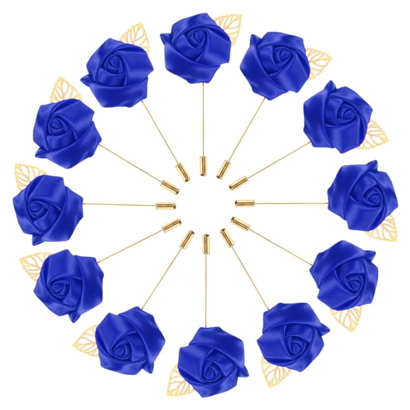 Uxcell 12 Pack Flower Lapel Pins for Men, Rose Boutonnieres Pin Sapphire Blue