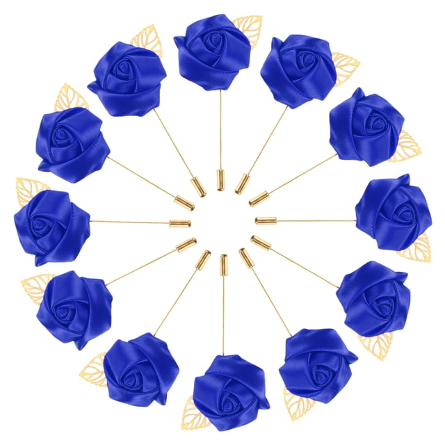 Uxcell 12 Paquete de Pines de Flor para Hombres, Pin de Boutonniere de Rosa Azul Zafiro