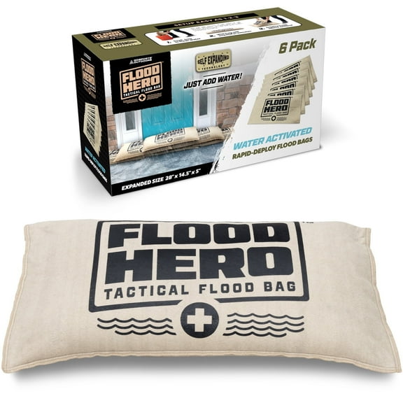 Flood Hero Water Activated Sandbags for Flooding- 6 Pack Bag Barriers of Sand Gel