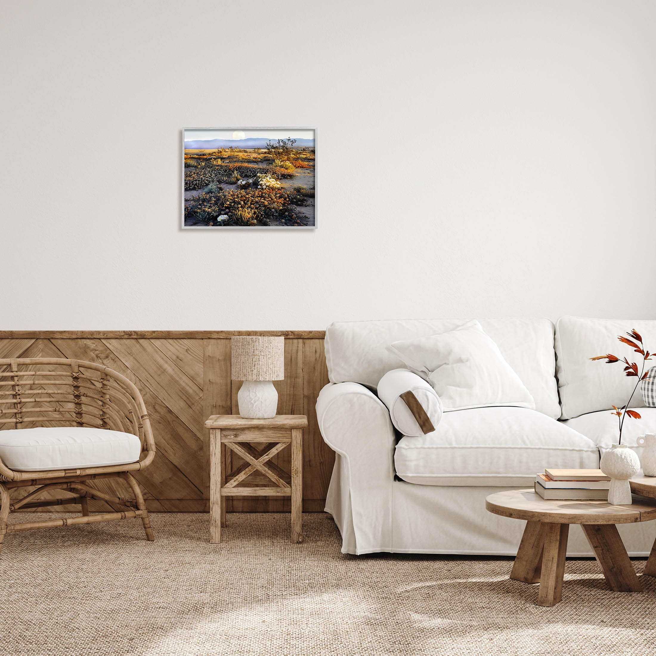 Mountain View Desert Vegetation Landscape Photograph Gray Framed Art Print Wall Art