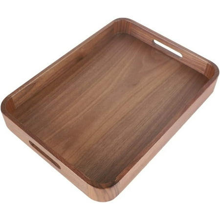 

Black Walnut Wood Serving Tray with Handle Wooden Tray Tea/Drink Tray Dinner Serving Tray Snack Tray (15X11 in)