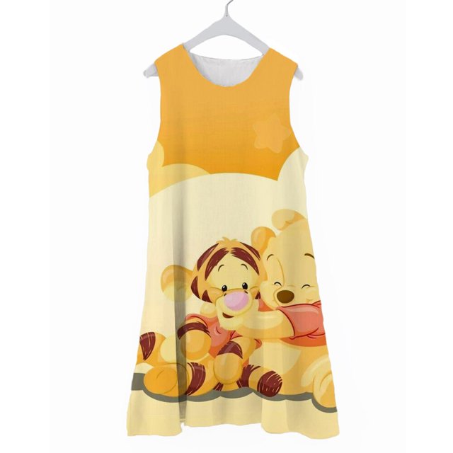 Winnie the Pooh Tigger Piglet Patrón Estilo simple Verano Nuevo Vestido para niñas Vestido corto sin mangas Cómodo Soft Girl Nightdres110 Gao Jinjia LED