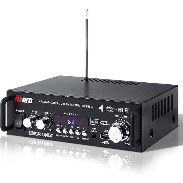 Alificador de Audio, Alificador de Poteia Bluetooth 5.0 para 2 * 300W, A de Audio para Auto de 2.0 Canal con Micrófono Radio 3/USB/SD/FM