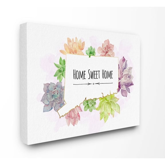 The Stupell Home Decor Collection Connecticut State Home Sweet Home Succulent Watercolor Vignette Canvas Wall Art