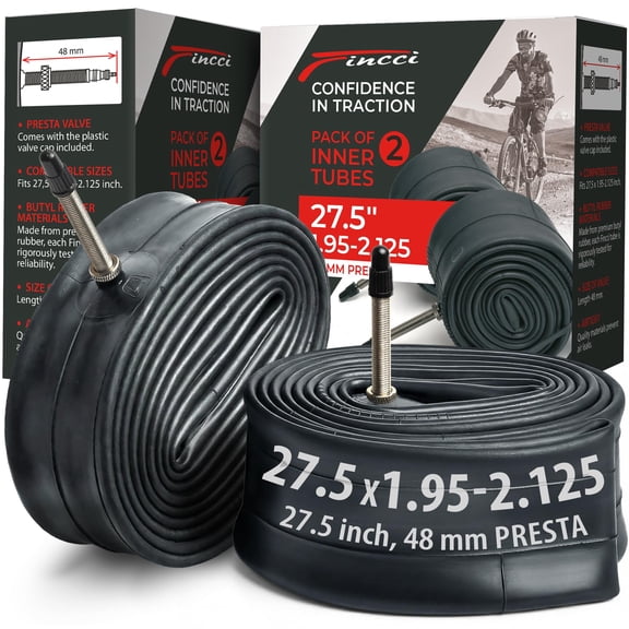 Fincci 27.5 x 1.95-2.125 Bike Inner Tubes 48mm Presta Valve, Pair - for 27.5 inch Bikes