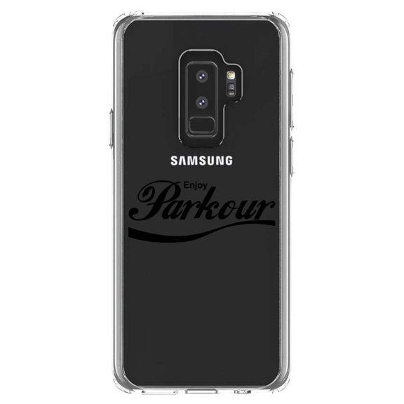 DistinctInk Clear Shockproof Hybrid Case for Samsung Galaxy S9  PLUS (6.2" Screen) - TPU Bumper Acrylic Back Tempered Glass Screen Protector - Enjoy Parkour