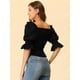 thumbnail image 4 of Blusa fruncida Allegra K con cuello cuadrado y mangas con volantes Negro XL, 4 of 5