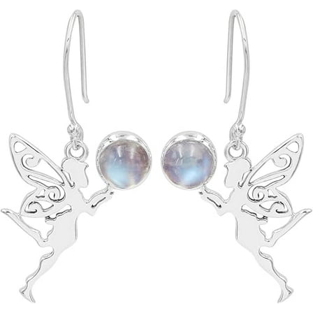 Earth Gems Jewelry Moonstone Earrings 925 Sterling Silver Dangle Tinkerbell Gemstone Jewelry for Women
