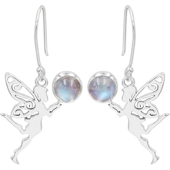 Earth Gems Jewelry Moonstone Earrings 925 Sterling Silver Dangle Tinkerbell Gemstone Jewelry for Women