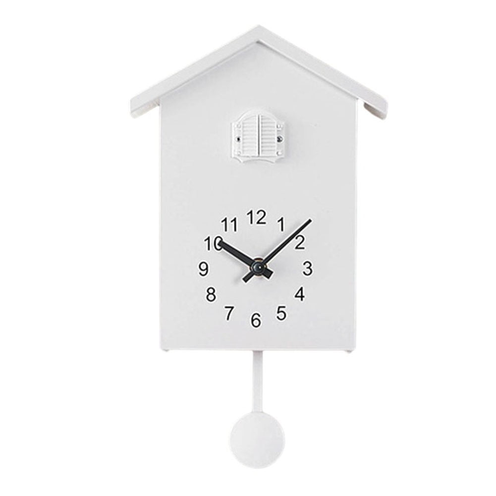 HIKVEX Cuckoo Wall Clocks Fashion Creative Pendulum Clocks Birds House Battery Powered Cuckoo Sound Wall Clock for Living Room Kitchen White