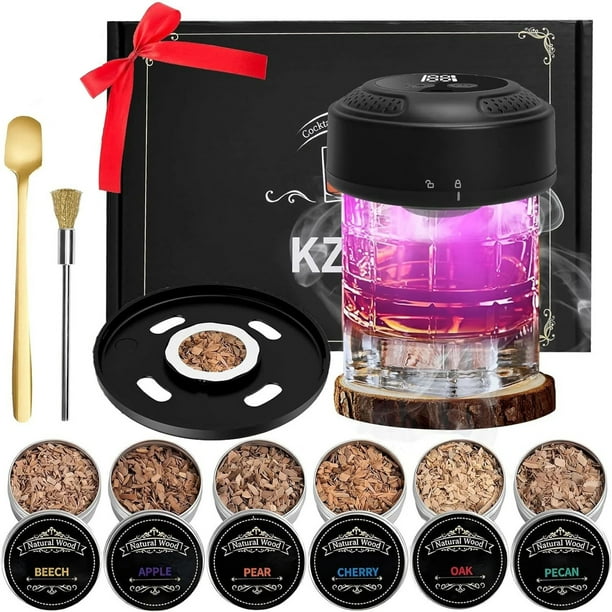 Kit de ahumador de cócteles eléctrico recargable por USB con encendedor incorporado y 6 astillas de madera | Ahumador portátil para bebidas y alimentos, whisky, cócteles, queso y carne | Regalo