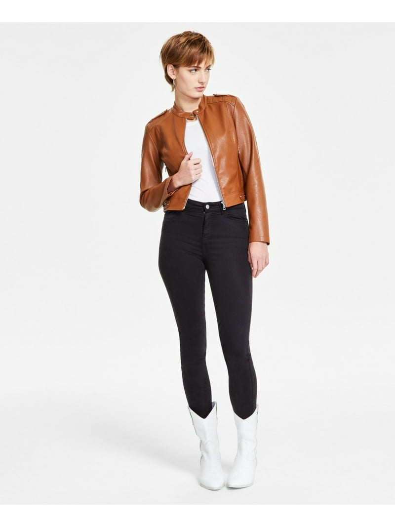 Guess COGNAC Women's Faux-Leather Moto Jacket with Snap Collar, US Large - Walmart.com Guess COGNAC Women's Faux-Leather Moto Jacket with Snap Collar, US Large - Walmart.com