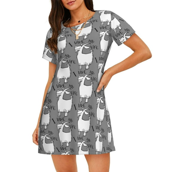 Cotton Nightgowns for Women - Goat Funny Grey Cute Sleep Shirts for Women's Nightgowns & Sleepshirts, Soft Cotton Pajama Dress Shirts for Women, House Dress Sleepwear for Women