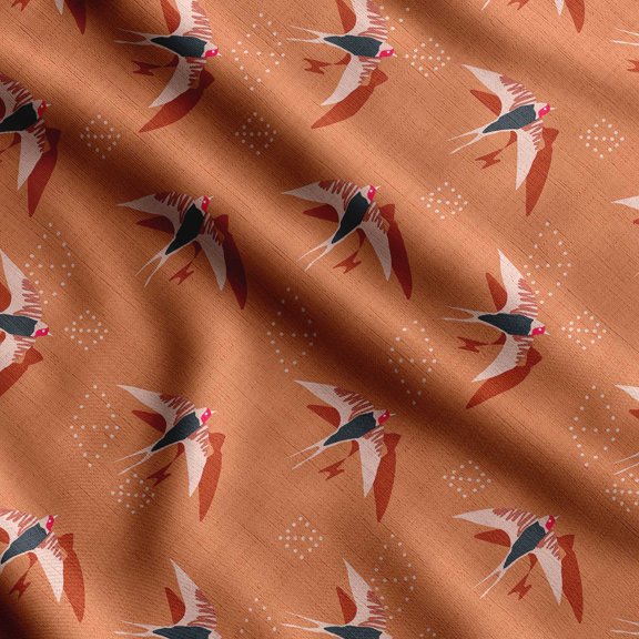 Soimoi Bird Print, Silk Fabric Decor Sewing Fabric By The Yard- 42 Inch WideDecorative Fabric For Shirts, Suits, Ties-Orange