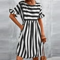 thumbnail image 4 of Kaemgyyd Fall Dresses for Women Casual Loose Crew Neck Ruffles Dress Short Sleeve Stripe Printing Flowy a Line Mini Dress, 4 of 7