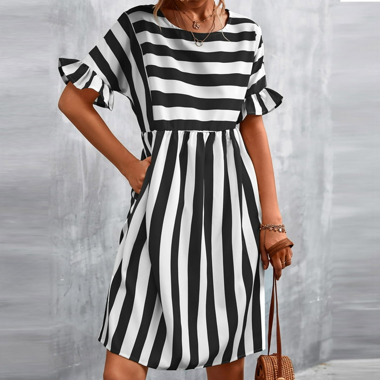 Ahuyic Printed Multi-Color Plus Size Dress For Women, Summer Womens' Short Sleeve Knee-Length Dresses,Ladies' Short-Sleeved Striped Patchwork Casual Dress Round Neck And Mid-Calf Dress - Walmart.com Ahuyic Printed Multi-Color Plus Size Dress For Women, Summer Womens' Short Sleeve Knee-Length Dresses,Ladies' Short-Sleeved Striped Patchwork Casual Dress Round Neck And Mid-Calf Dress - Walmart.com