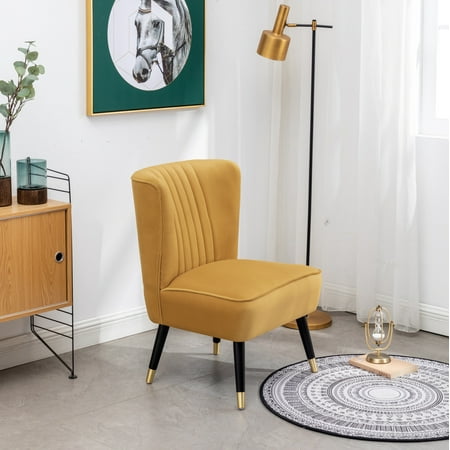 Roundhill Furniture Elon Contemporary Velvet Upholstered Accent Chair  Yellow
