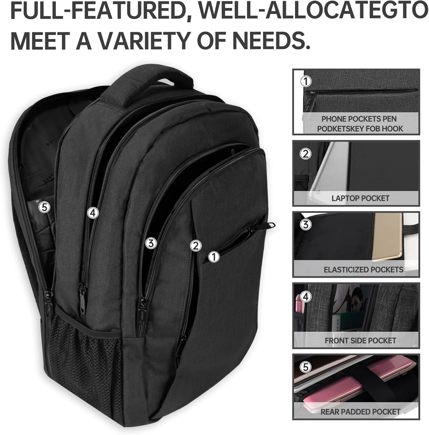 GlneYos Travel Laptop Backpack for Men,Business Backpack with Usb Charging Port, 17.3 inch Extra Large  waterproof Lightweight College Computer Bag,Black