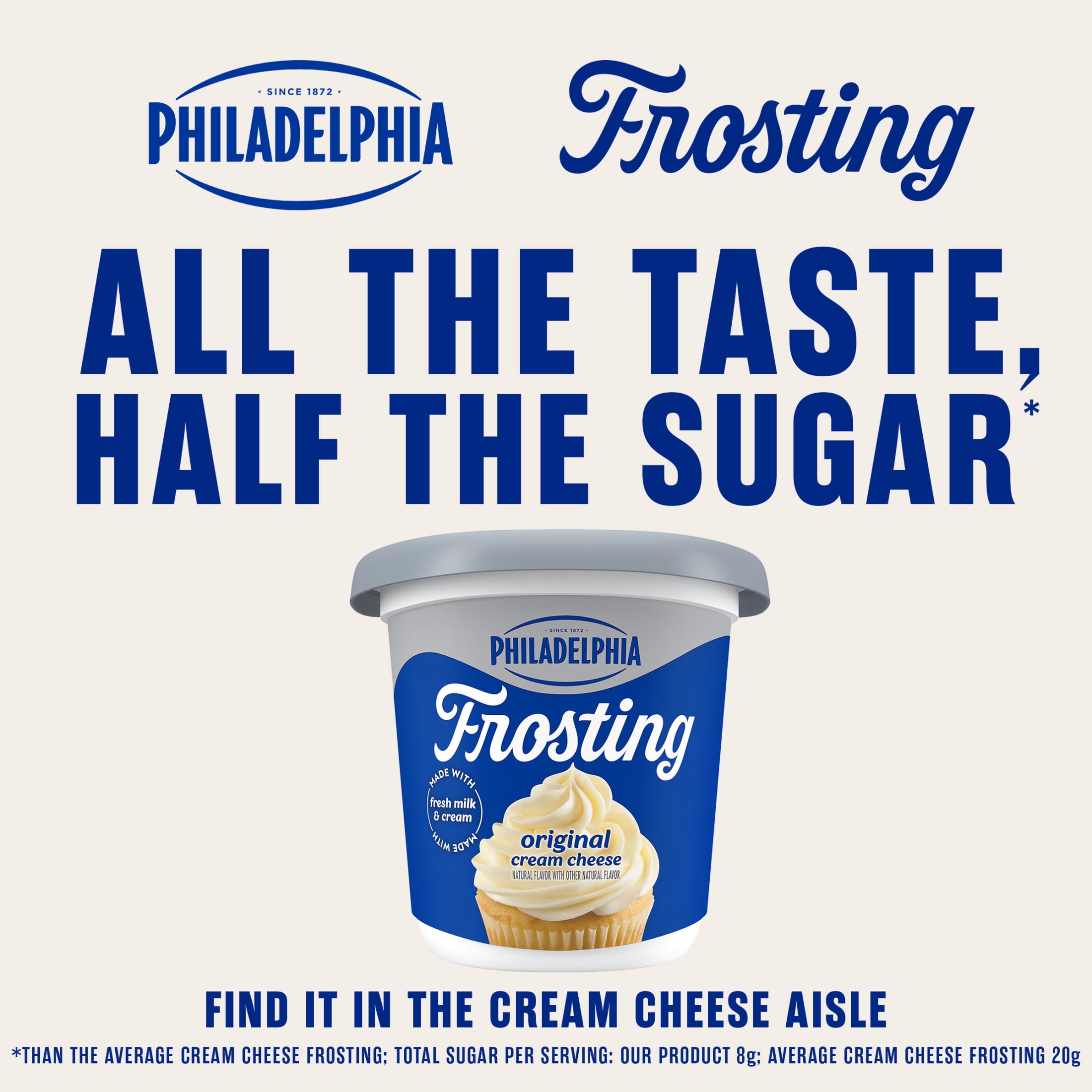 Philadelphia Cream Cheese Frosting, Ready to Eat, 1 Tub, for Desserts and Treats, Original Flavored, No Artificial Flavors or Dyes, 16 oz
