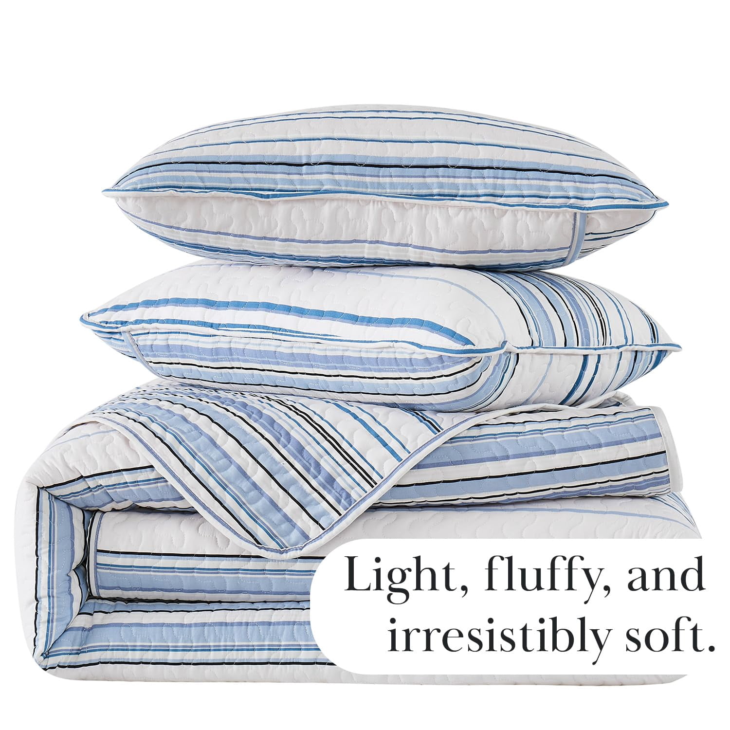 Southshore Fine Living, Inc. Oversized King Quilt Set, Striped Blue Bedspread King/California King, 3-Piece Coastal Bedding Set, Quilt and 2 Matching Shams, Soft Microfiber Quilt, Blue Stripes