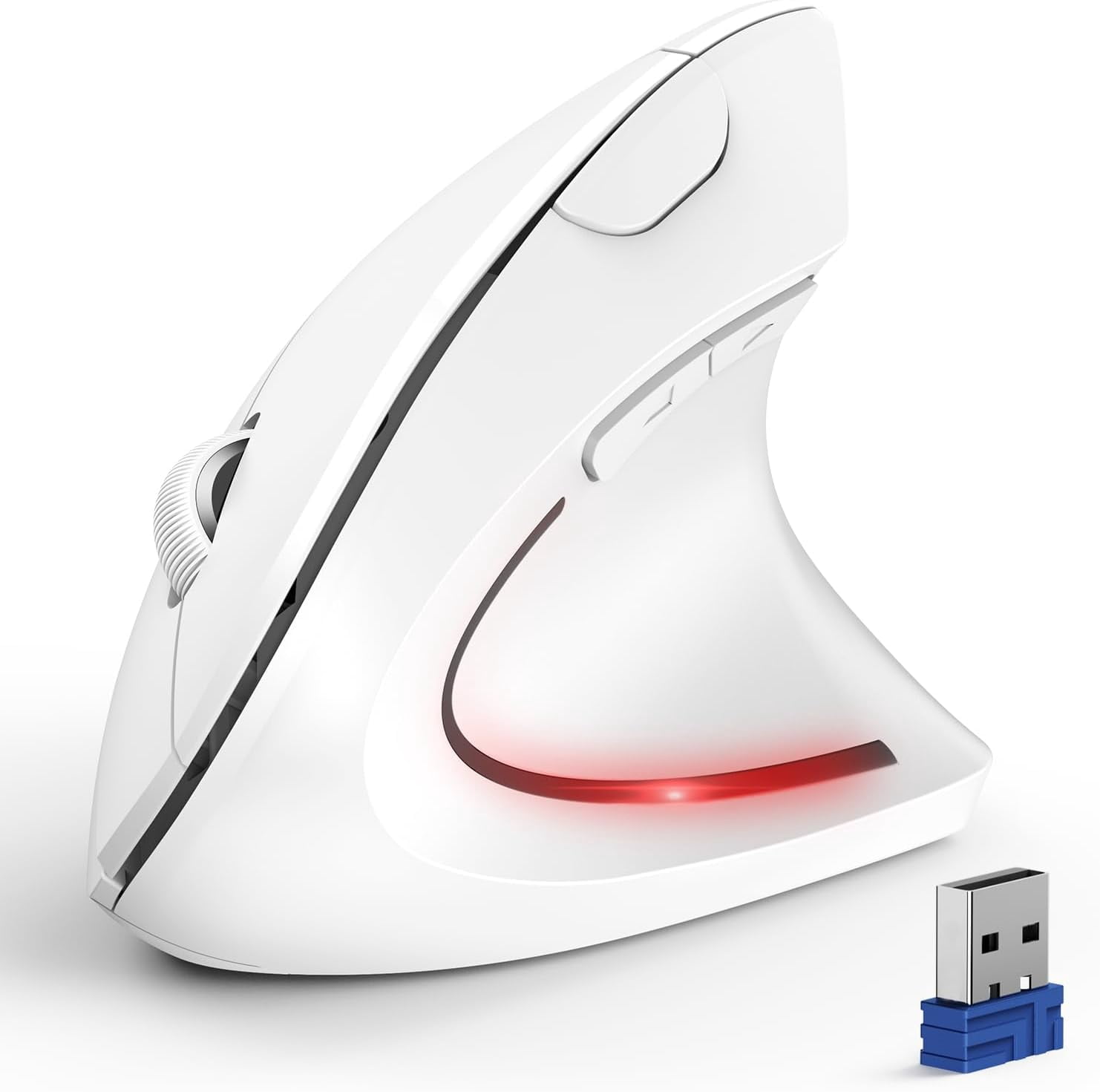 TECKNET Ergonomic Mouse, Wireless Bluetooth Vertical Mouse, 4800 DPI Optical Tracking, 6 Adjustable DPI, Quiet Clicks, 2.4GHz with USB A Receiver, 6 Buttons, Wide Compatibility - White