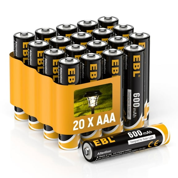 EBL 20-Pack 1.2V 600mAh Ni-MH Rechargeable AAA Batteries for Garden Solar Light