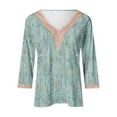 thumbnail image 4 of QUNYINEY Floral Womens Shirts V-Neck Green 3/4 Sleeve Casual Tops Drop Shoulder Pullover Lace Loose T-Shirts, 4 of 4
