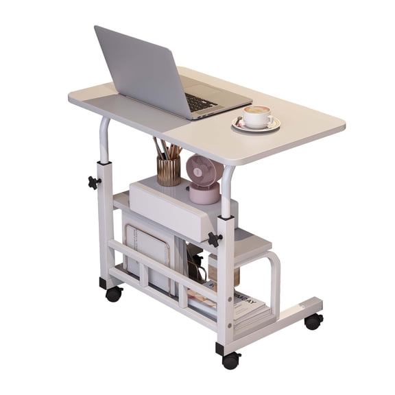 Gaderth Standing Desk With Wheels,Adjustable Height Rolling Desk,Portable Stand Up Desk With Storage Shelves,Mobile Computer Desk For Home Office Small Spaces