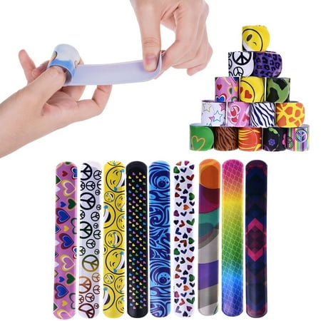 Party Animal Inc 72 PCs Slap Bracelets Toys Party Favors Pack with Colorful Hearts Emoji Peace Animal Prints-Birthday School Classroom Prize For Kids Boys Girls F-166 ()