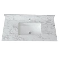 JERFIT 42-inch Sintered Stone Vanity Top with Undermount Sink, White Countertop with Backsplash for Single Hole Faucet, Modern Bathroom Vanity Top