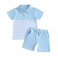 thumbnail image 3 of Juslio 2-Piece Kids Toddler Boys Knitting Cotton Striped Collar T Shirts Tops+Drawstring with Pockets Shorts Comfortable Breathable Outfits Sets 2 Years, 3 of 6