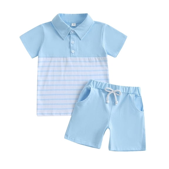Toddler Boys Sets Clothes 4T Summer Clothes Sets for Boys Fashion Cute and Casual Summer Boys' Striped Collared Short-Sleeved T-Shirt and Shorts Pants Sets（2-5 Years）