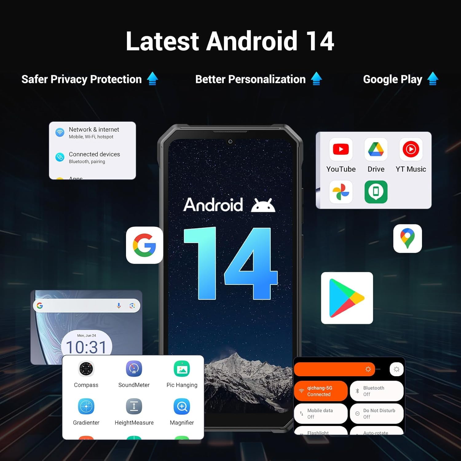 FOSSiBOT Rugged Phone Unlocked F105 12+64GB/128GB Storage, 6.75" Android 14, 8MP+20MP Camera,10300mAh IP68/IP69K Waterproof Cell Phone 4G Dual SIM OTG