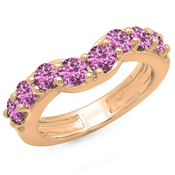 1.00 Carat (ctw) 18K Rose Gold Round Pink Sapphire Ladies Anniversary Wedding Band Matching Ring 1 CT