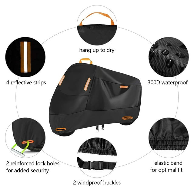 Cubierta de motocicleta perfecl 210D a prueba de polvo XXXXL con 4 tiras reflectantes