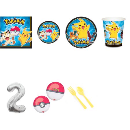 Pokemon Party Supplies Party Pack For 32 With Silver #2 Balloon