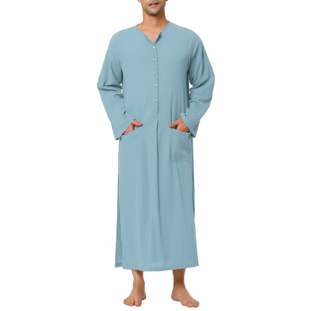 CAMISA DE NOCHE CHIC INSPIRE para Hombres de Algodón, Color Sólido, Cierre de Botón, 2 Bolsillos, Talla 2XL, Azul Claro