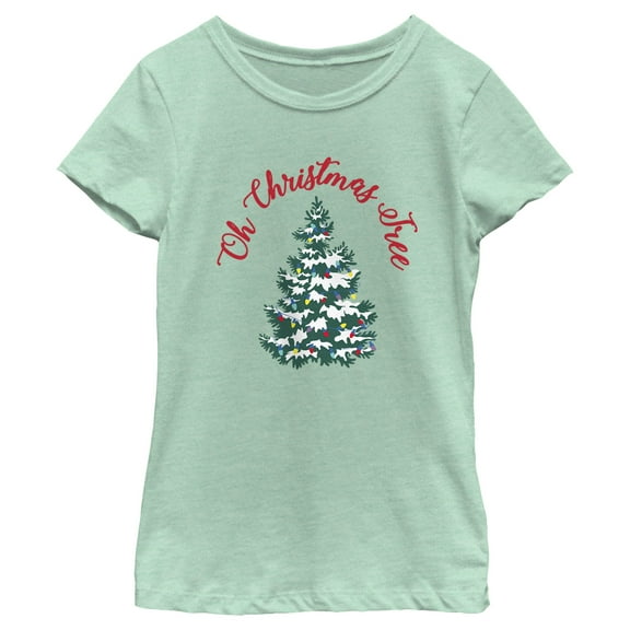 Girl's Lost Gods Oh Christmas Tree  Graphic Tee Mint Medium