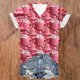 thumbnail image 1 of Fiudx Camisetas para Mujer Moda Mujer Casual Cuello En V Blusa Sólida Manga Corta Camiseta Verano Tops, 1 of 3