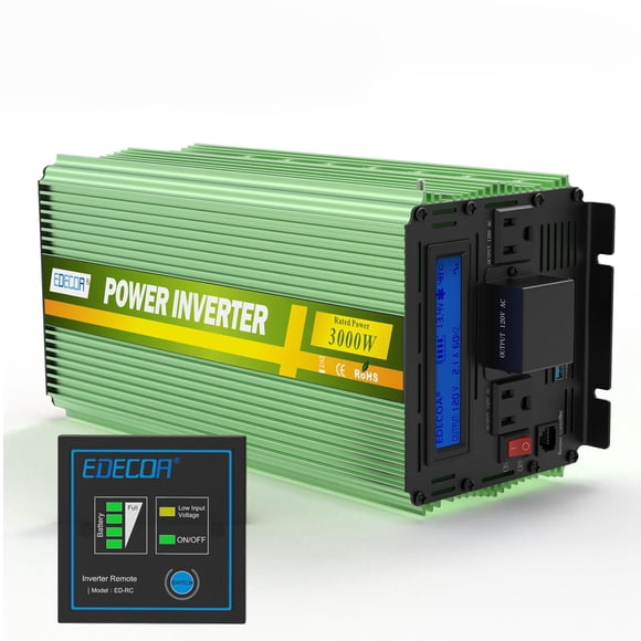 Inversor de corriente EDECOA 3000W DC 12V a AC 110V/120V con LCD