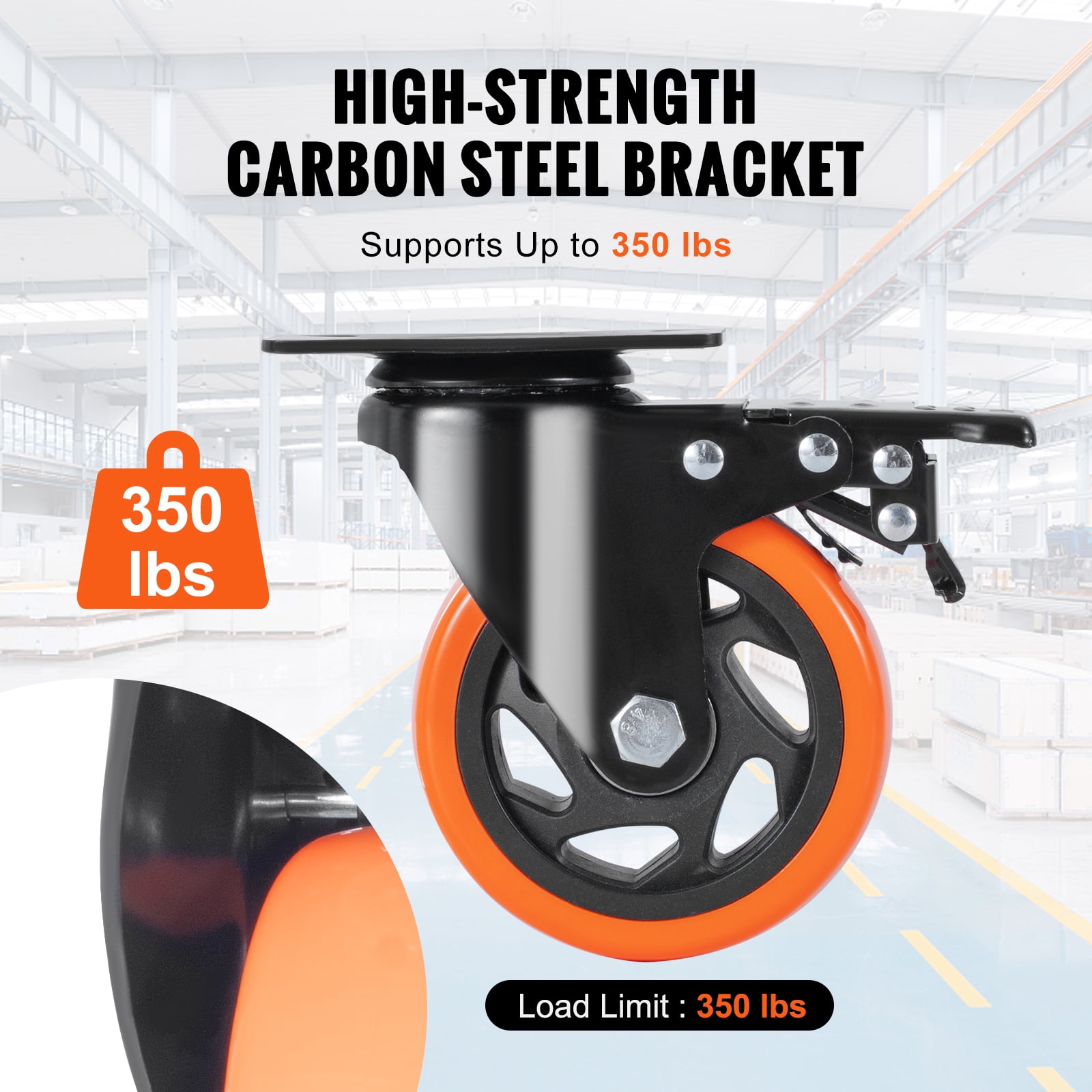KFFKFF Caster Wheels, 4-inch Rotating Plate Casters, Pack of 4, featuring A/B Security Locks, Quiet PVC Wheels, Durable with a 350 lbs Weight Limit Each, Ideal for Carts, Furniture, and Workbenches