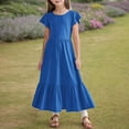thumbnail image 3 of LYHaoo Girls Dresses Casual Party Summer Dress For Kids Age 6 13 Comfortable Flowy Everyday Wear With Sneakers Machine Washable Lightweight，Toddler Dresses Sizes 10-11 Years Blue, 3 of 7