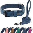 thumbnail image 1 of Hongkaii Soft Padded Leather Dog Collar and Leash Set, Heavy Duty Dog Leash and Collar Set with Metal Buckle, Breathable Dog Collars with 4FT Leather Dog Leash for Small Medium Large Dogs, Blue, L, 1 of 8
