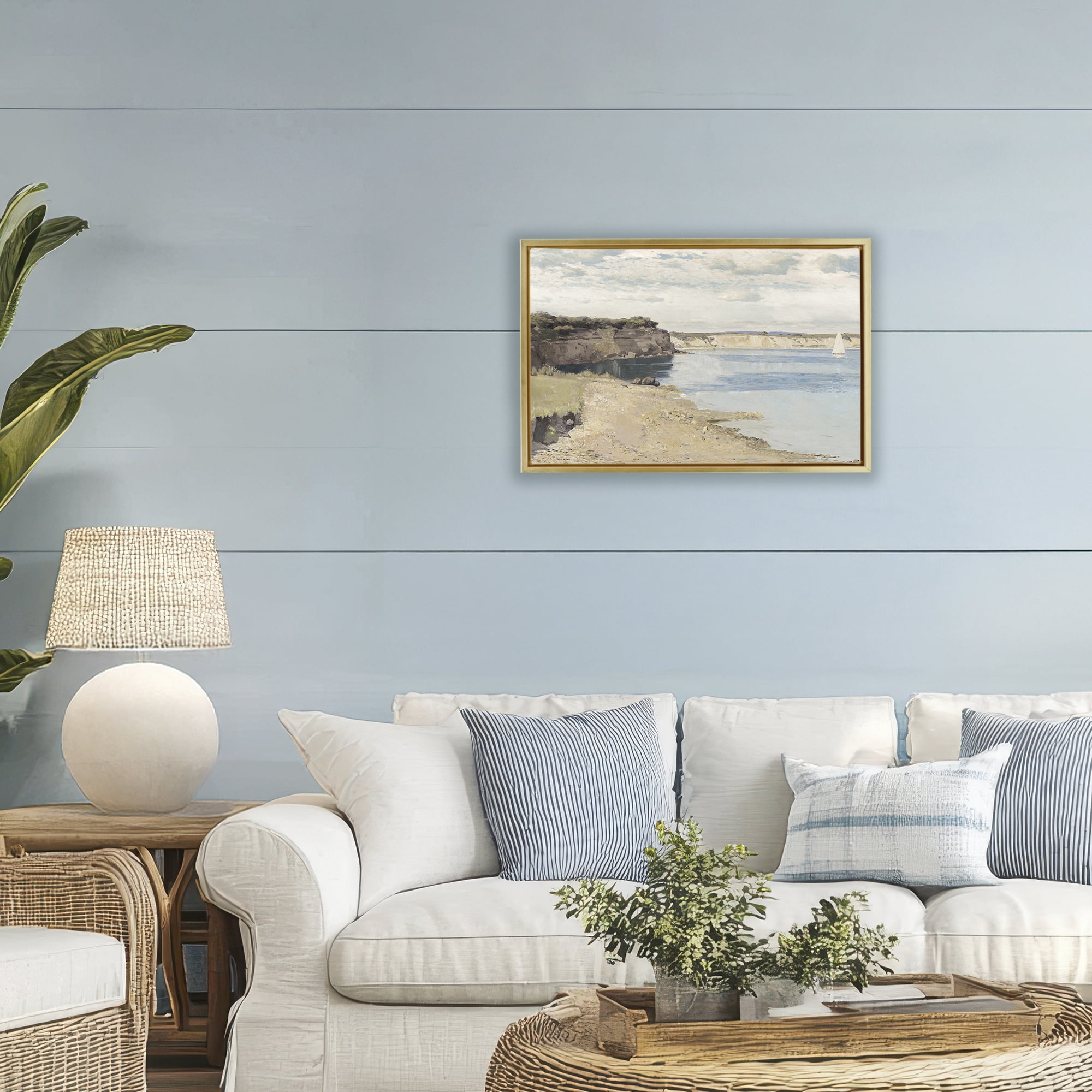 Stupell Industries Set Sail Peaceful Cove Gold Framed Floater Canvas Wall Art, design by Christy McKee